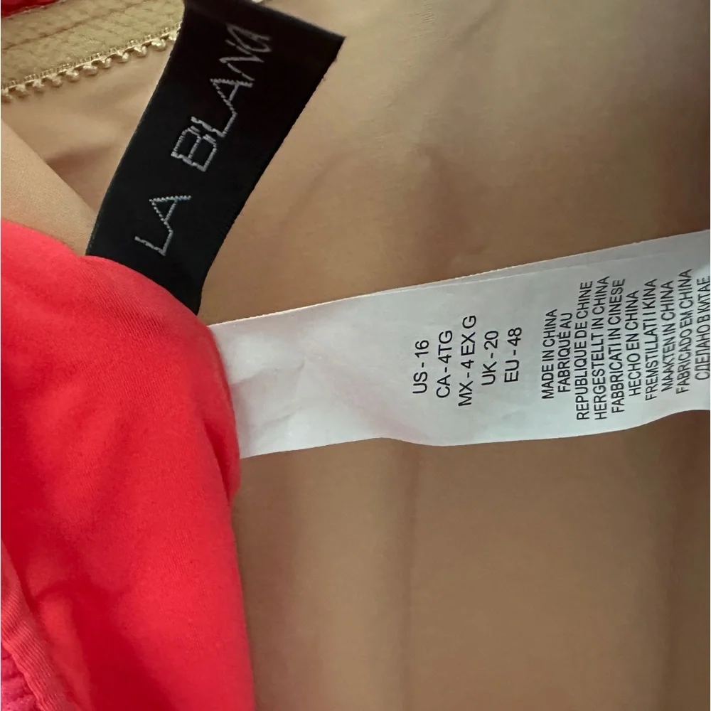 La Blanca Linea Cross Back Mio One-Piece Swimsuit Coral Sun 16 Bathing Suit NWT